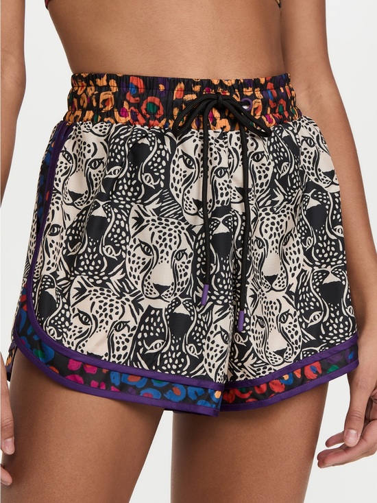 FARM Rio Pants - FARM Rio Mixed B&W Midnight Leopards Nylon Shorts NWT L
